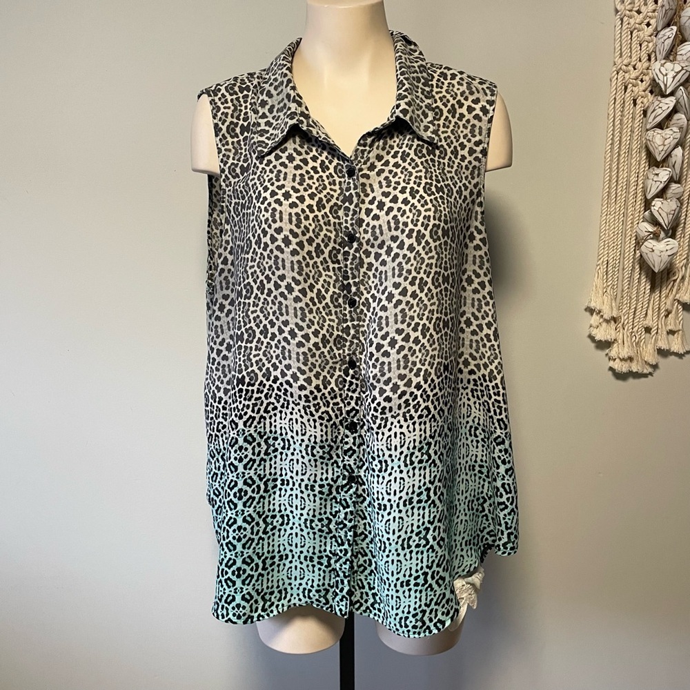 Pure Energy Ombre Leopard Print Sleeveless Chiffon Top Blouse Plus Size 2X